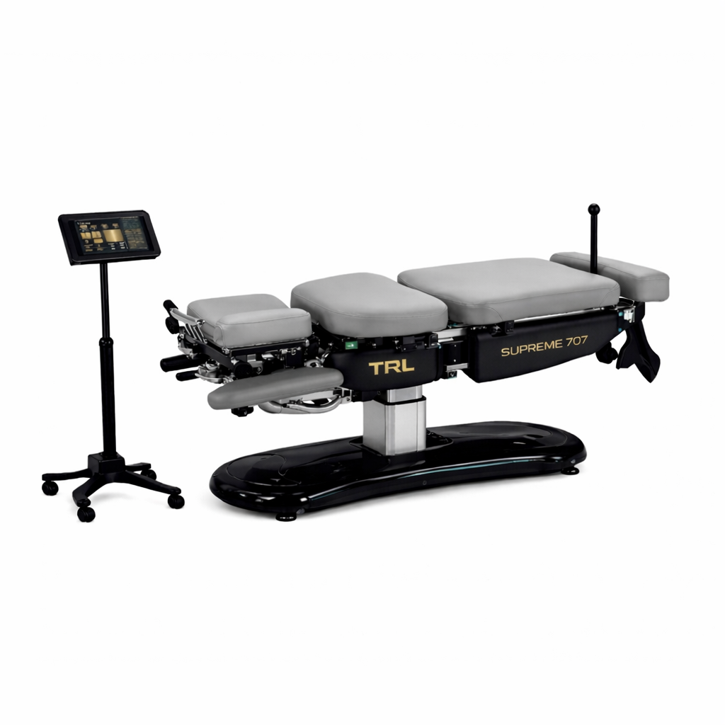 Supreme 707 motorized chiropractic table with auto drop and traction features